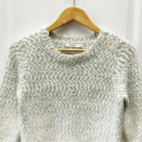 Ricki’s Sweater Fluffy Crewneck Pullover 3/4 Sleeves Ivory Grey Ombré Small - Picture 7 of 17